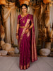 Royal Magenta Purple Floral Butta and Striped Zari Woven Design Pure Kanchipuram Silk Saree with Zari Border