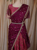 Royal Magenta Purple Floral Vine Zari Woven Design Art Silk Kids Pattu Pavadai with Matching Dupatta and Designer Hip Belt