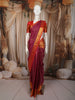 Cabernet Wine Mini Checked Zari Woven Design Pure Kanchipuram Silk Saree with Contrast Zari Border