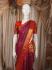 Cabernet Wine Mini Checked Zari Woven Design Pure Kanchipuram Silk Saree with Contrast Zari Border
