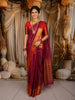 Cabernet Wine Mini Checked Zari Woven Design Pure Kanchipuram Silk Saree with Contrast Zari Border