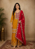 Royal Mustard Yellow Floral Embroidered Design Silk Palazzo Suit with Contrast Dupatta