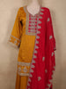 Royal Mustard Yellow Floral Embroidered Design Silk Palazzo Suit with Contrast Dupatta