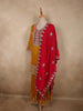 Royal Mustard Yellow Floral Embroidered Design Silk Palazzo Suit with Contrast Dupatta