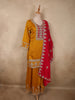 Royal Mustard Yellow Floral Embroidered Design Silk Palazzo Suit with Contrast Dupatta