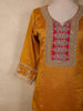 Royal Mustard Yellow Floral Embroidered Design Silk Palazzo Suit with Contrast Dupatta