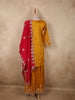 Royal Mustard Yellow Floral Embroidered Design Silk Palazzo Suit with Contrast Dupatta