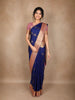 Royal Navy Blue Floral Butta Woven Design Art Silk Saree with Contrast Blouse