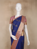 Royal Navy Blue Floral Butta Woven Design Art Silk Saree with Contrast Blouse