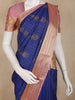 Royal Navy Blue Floral Butta Woven Design Art Silk Saree with Contrast Blouse