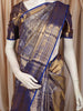 Royal Navy Blue Floral Vine Zari Woven Design Pure Kanchipuram Silk Bridal Saree with Matching Elephant Motif Zari Border