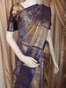 Royal Navy Blue Floral Vine Zari Woven Design Pure Kanchipuram Silk Bridal Saree with Matching Elephant Motif Zari Border