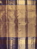 Royal Navy Blue Floral Vine Zari Woven Design Pure Kanchipuram Silk Bridal Saree with Matching Elephant Motif Zari Border