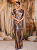 Royal Navy Blue Floral Vine Zari Woven Design Pure Kanchipuram Silk Bridal Saree with Matching Elephant Motif Zari Border