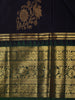 Royal Navy Blue Floral Zari Woven Design Pure Kanchipuram Silk Saree with Contrast Border