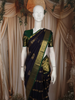 Royal Navy Blue Floral Zari Woven Design Pure Kanchipuram Silk Saree with Contrast Border