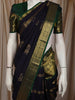 Royal Navy Blue Floral Zari Woven Design Pure Kanchipuram Silk Saree with Contrast Border