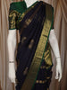 Royal Navy Blue Floral Zari Woven Design Pure Kanchipuram Silk Saree with Contrast Border