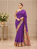 Royal Purple Butta Zari Embroidered Design Pure Tussar Saree with Contrast Floral Scalloped Border