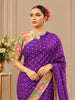 Royal Purple Butta Zari Embroidered Design Pure Tussar Saree with Contrast Floral Scalloped Border