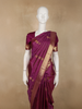Royal Purple Checked and Peacock Woven Design Pure Kanchipuram Silk Saree with Gold Zari Border