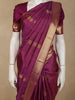 Royal Purple Checked and Peacock Woven Design Pure Kanchipuram Silk Saree with Gold Zari Border