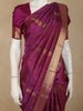 Royal Purple Checked and Peacock Woven Design Pure Kanchipuram Silk Saree with Gold Zari Border