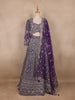Royal Purple Floral Embroidered Bridal Net Lehenga Set