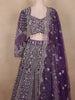 Royal Purple Floral Embroidered Bridal Net Lehenga Set
