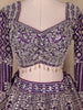 Royal Purple Floral Embroidered Bridal Net Lehenga Set