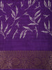 Royal Purple Floral Printed and Sequins Embroidered Design Linen Cotton Saree with Zari Border