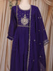 Royal Purple Floral Sequin Embroidered Cotton Anarkali Salwar Suit