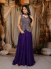 Royal Purple Floral Sequins and Beads Embroidered Design Satin Palazzo Suit with Choker Dupatta