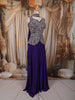 Royal Purple Floral Sequins and Beads Embroidered Design Satin Palazzo Suit with Choker Dupatta