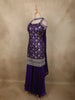 Royal Purple Floral Zari Woven Design Banarasi Silk Palazzo Suit with Choker Dupatta