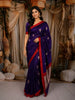 Royal Purple Floral Zari Woven Design Pure Banarasi Silk Party Wear Saree with Contrast Solid Border