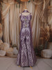 Royal Purple Floral Zari and Sequins Embroidered Design Banarasi Indo Western Palazzo Suit with Choker Dupatta