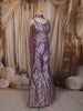 Royal Purple Floral Zari and Sequins Embroidered Design Banarasi Indo Western Palazzo Suit with Choker Dupatta