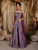 Royal Purple Floral Zari and Sequins Embroidered Design Banarasi Indo Western Palazzo Suit with Choker Dupatta