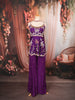 Royal Purple Heavy Beads Embroidered Design Satin Peplum Palazzo Suit with Matching Choker Dupatta