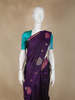 Royal Purple Peacock Striped Woven Design Pure Kanchipuram Silk Saree with Contrast Blouse