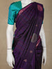 Royal Purple Peacock Striped Woven Design Pure Kanchipuram Silk Saree with Contrast Blouse