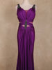 Royal Purple Stone Embellished Cut-Out Draped Satin Gown