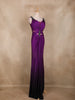 Royal Purple Stone Embellished Cut-Out Draped Satin Gown
