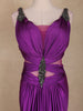 Royal Purple Stone Embellished Cut-Out Draped Satin Gown