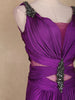 Royal Purple Stone Embellished Cut-Out Draped Satin Gown
