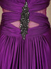Royal Purple Stone Embellished Cut-Out Draped Satin Gown