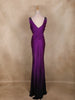 Royal Purple Stone Embellished Cut-Out Draped Satin Gown