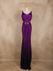 Royal Purple Stone Embellished Cut-Out Draped Satin Gown