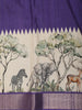 Royal Purple Striped Woven Design Tussar Saree with Contrast Animal Motif Border